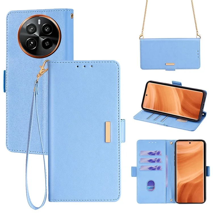 For Realme GT5 Pro 5G RFID Blocking Wallet Crossbody Case PU Leather Folding Stand Phone Cover - Blue