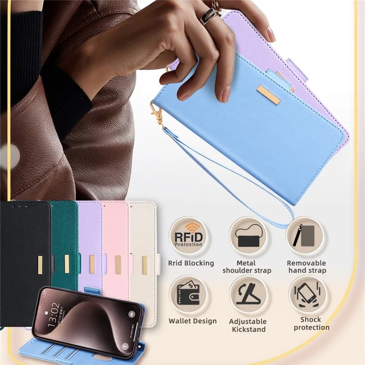 For Realme GT5 Pro 5G RFID Blocking Wallet Crossbody Case PU Leather Folding Stand Phone Cover - Blue