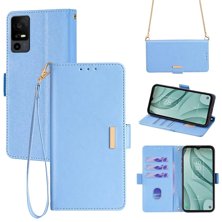 Für TCL 40 XE 5G-TCL / 40 X 5G-T601D Lederhülle RFID-blockierendes Wallet-Handyhülle mit Metallkette - Blau