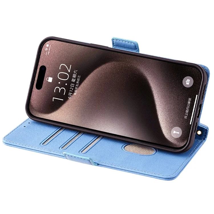 Für iPhone 15 Pro Lederetui RFID-blockierender schützender Wallet-Handyhülle - Blau