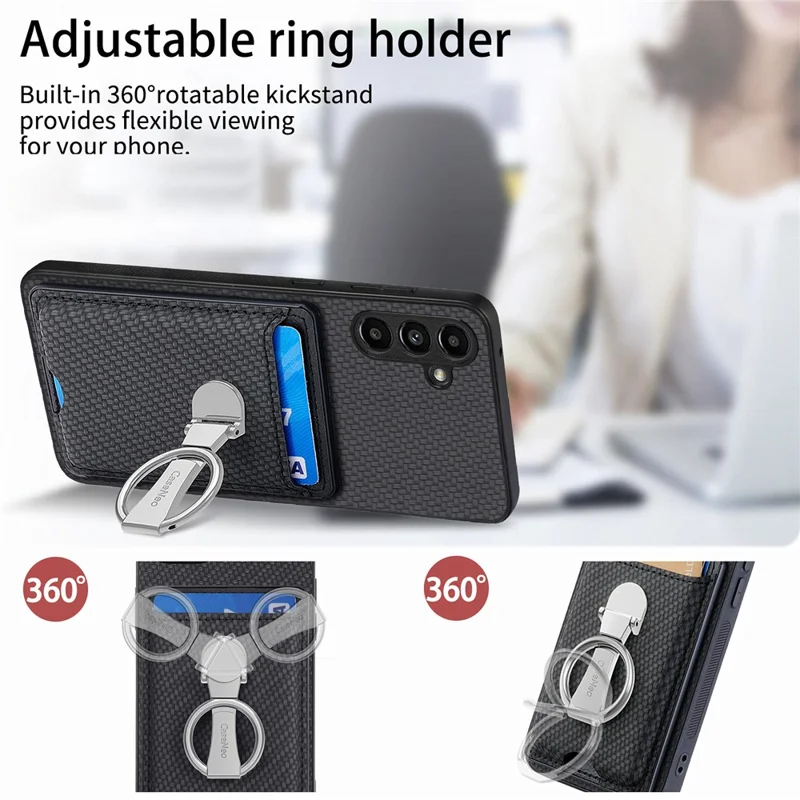 C1-9 per Samsung Galaxy A55 5G Cover con anello di supporto in carbonio Texture in pelle - Nero
