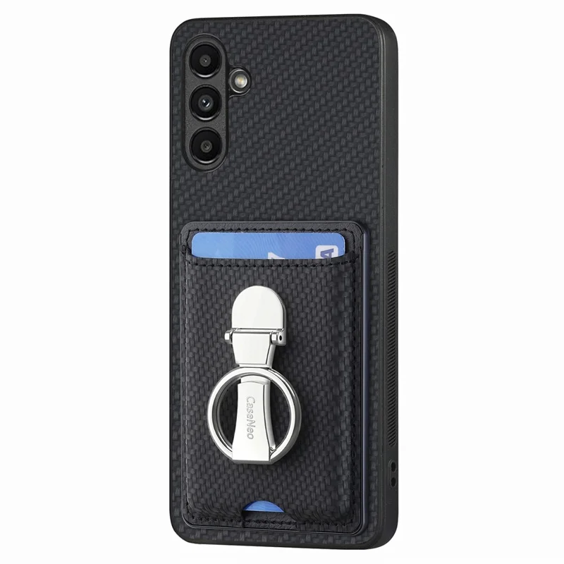 C1-9 per Samsung Galaxy A55 5G Cover con anello di supporto in carbonio Texture in pelle - Nero
