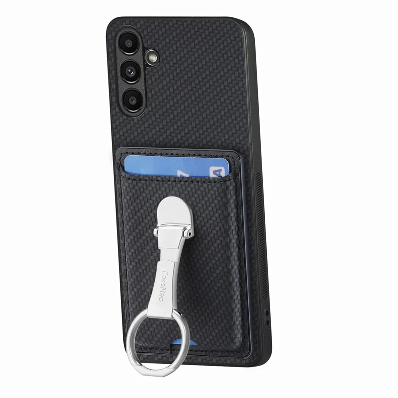 C1-9 per Samsung Galaxy A55 5G Cover con anello di supporto in carbonio Texture in pelle - Nero