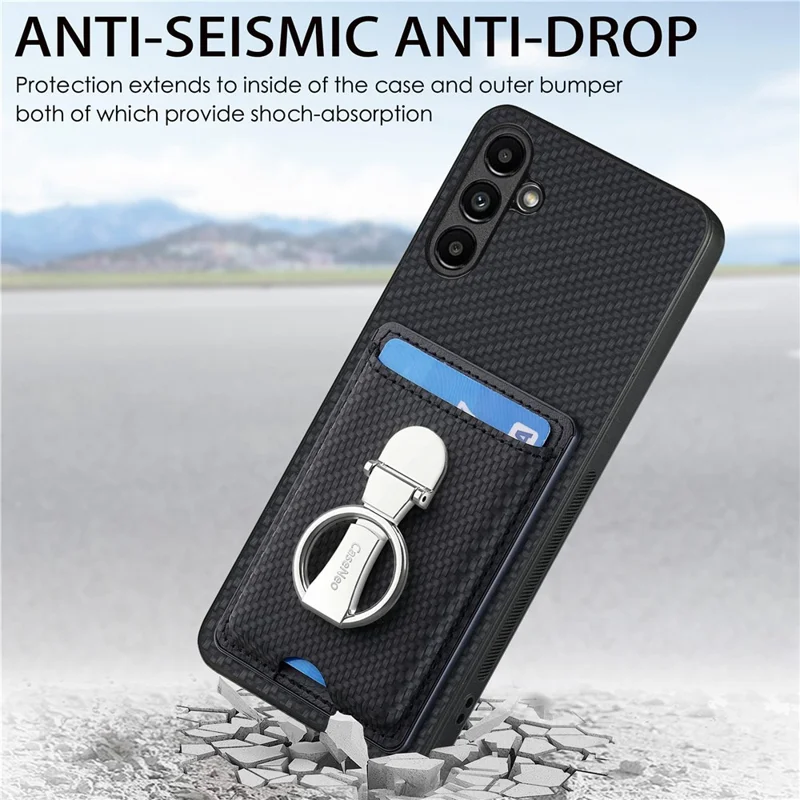 C1-9 per Samsung Galaxy A55 5G Cover con anello di supporto in carbonio Texture in pelle - Nero
