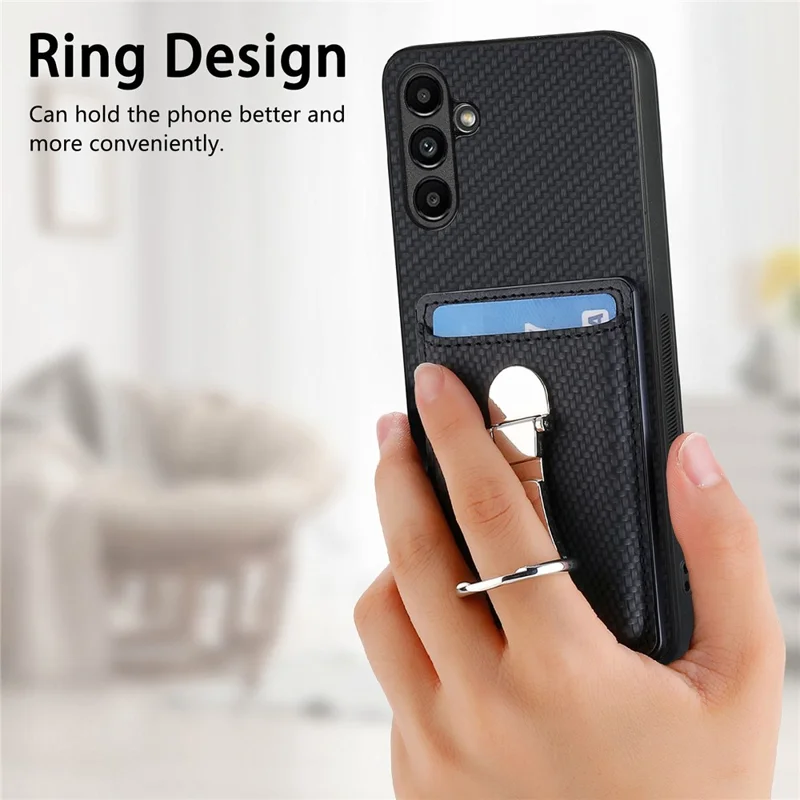 C1-9 per Samsung Galaxy A55 5G Cover con anello di supporto in carbonio Texture in pelle - Nero