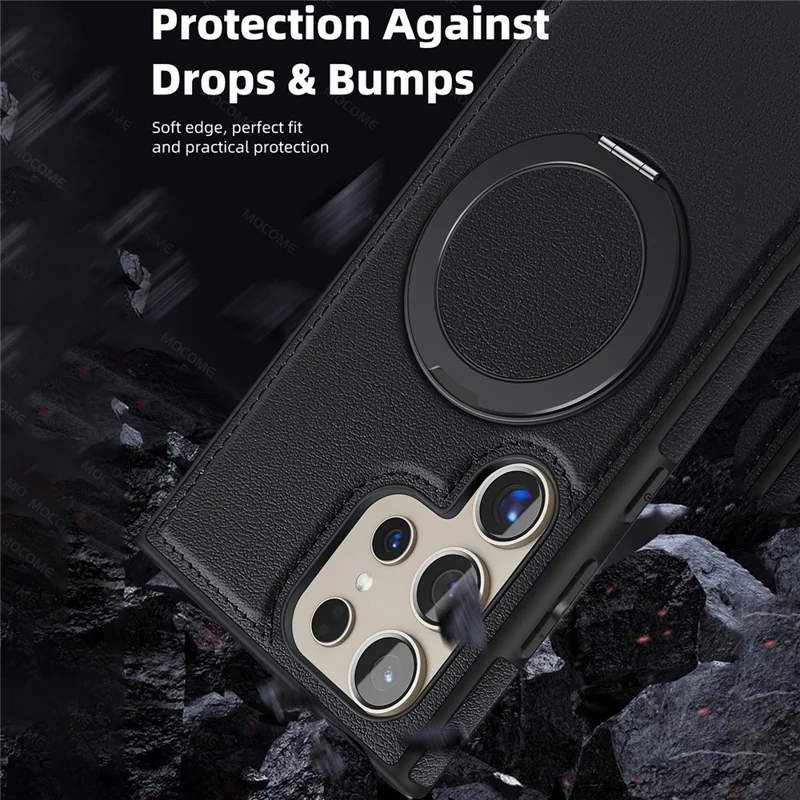 For Samsung Galaxy S24 Ultra Case with Ring Kickstand Magnetic Case PU Leather Back Cover - Orange