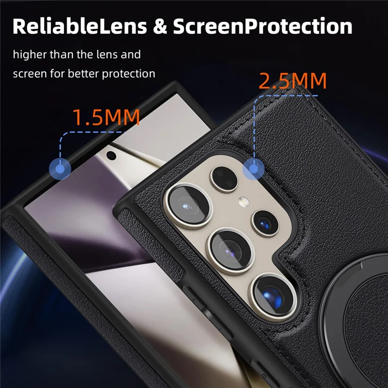 For Samsung Galaxy S24 Ultra Case with Ring Kickstand Magnetic Case PU Leather Back Cover - Orange