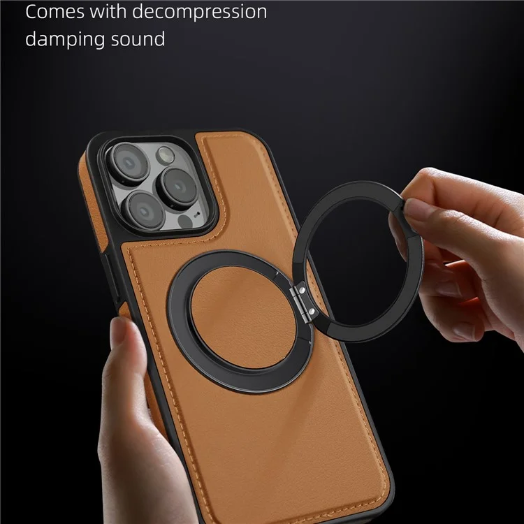 For iPhone 14 Pro Case with Ring Kickstand Compatible with MagSafe PU Leather Back Cover - Black