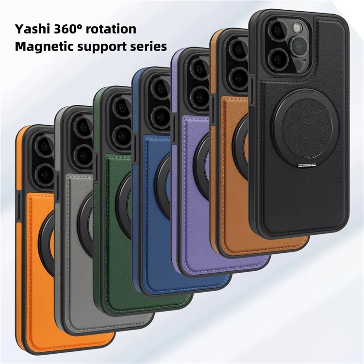 For iPhone 14 Pro Case with Ring Kickstand Compatible with MagSafe PU Leather Back Cover - Black