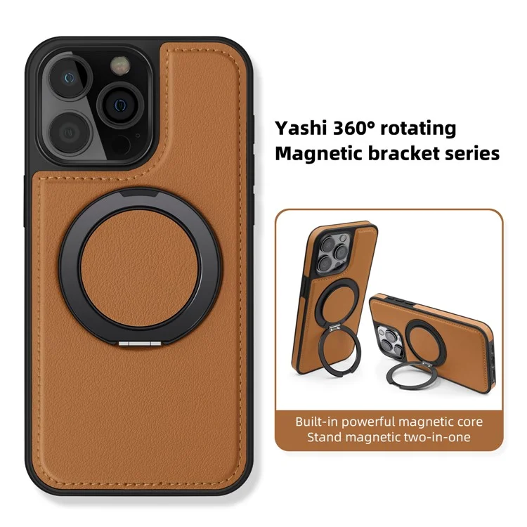 For iPhone 14 Pro Case with Ring Kickstand Compatible with MagSafe PU Leather Back Cover - Black