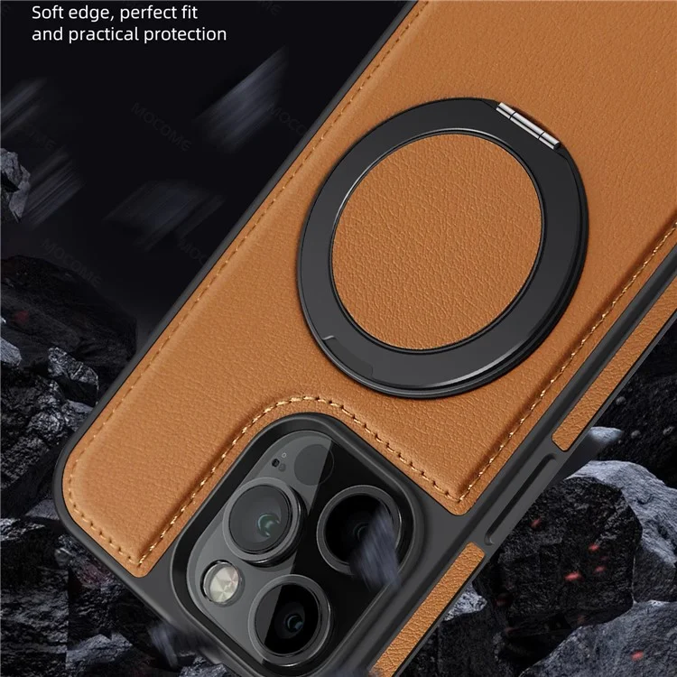 For iPhone 14 Pro Case with Ring Kickstand Compatible with MagSafe PU Leather Back Cover - Black
