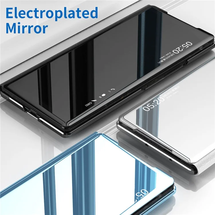 Para vivo X Fold3 Leather Case Mirror Surface Electroplating Phone Cover with View Window - Silver