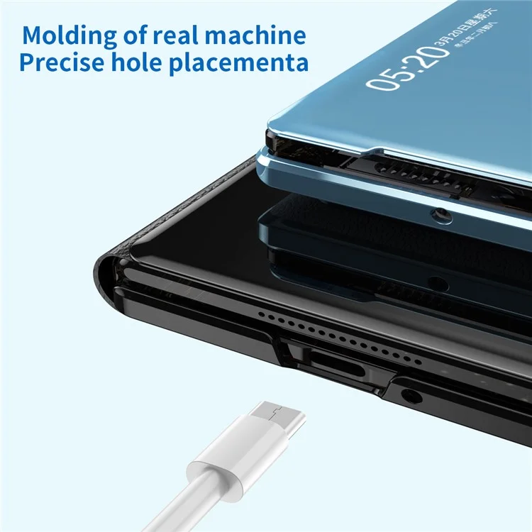Para vivo X Fold3 Leather Case Mirror Surface Electroplating Phone Cover with View Window - Silver