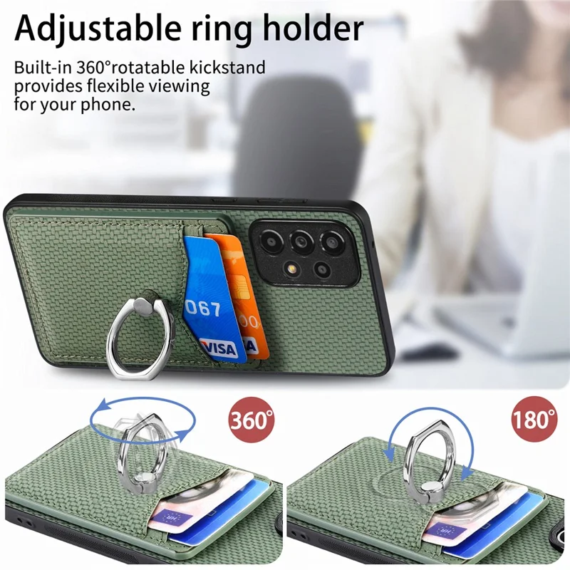 For Samsung Galaxy A13 4G Case Kickstand PU Leather+PC+TPU Phone Shell - Green