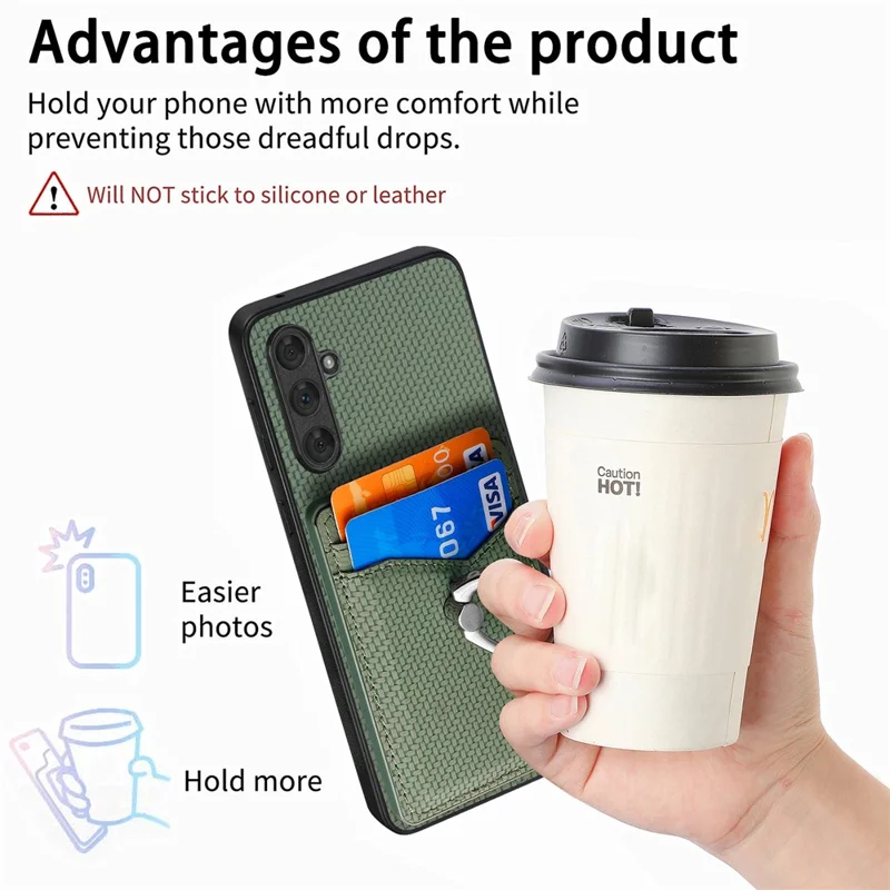 For Samsung Galaxy A34 5G Case with Card Holder Ring Kickstand PU Leather Coated PC+TPU Back Cover - Green