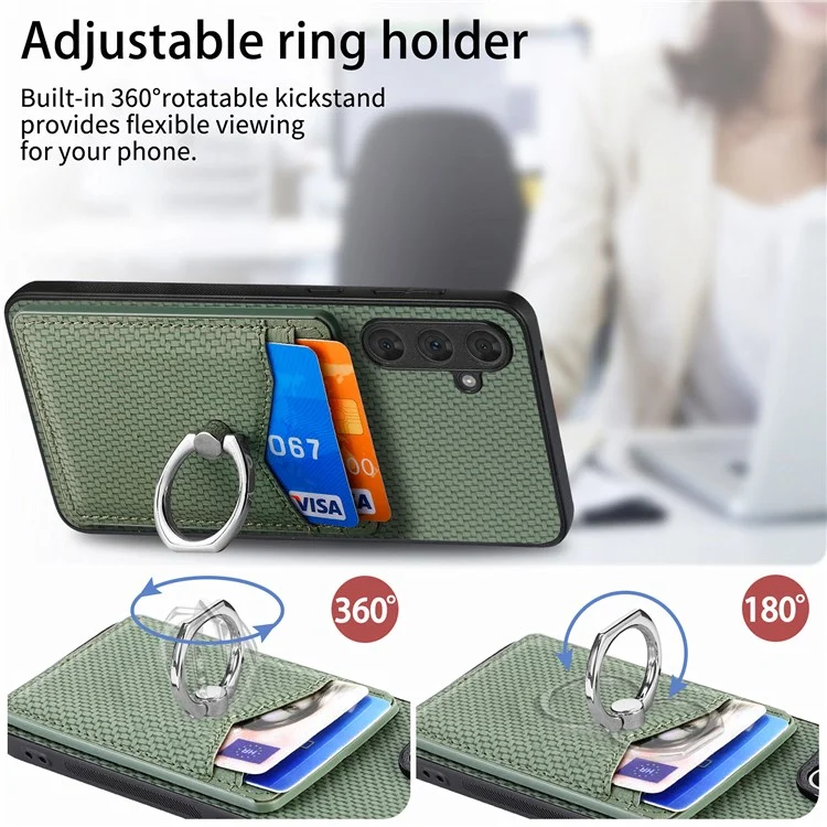 For Samsung Galaxy A34 5G Case with Card Holder Ring Kickstand PU Leather Coated PC+TPU Back Cover - Green
