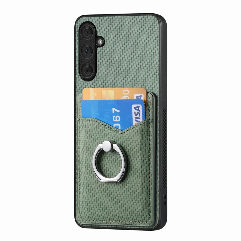 For Samsung Galaxy A34 5G Case with Card Holder Ring Kickstand PU Leather Coated PC+TPU Back Cover - Green