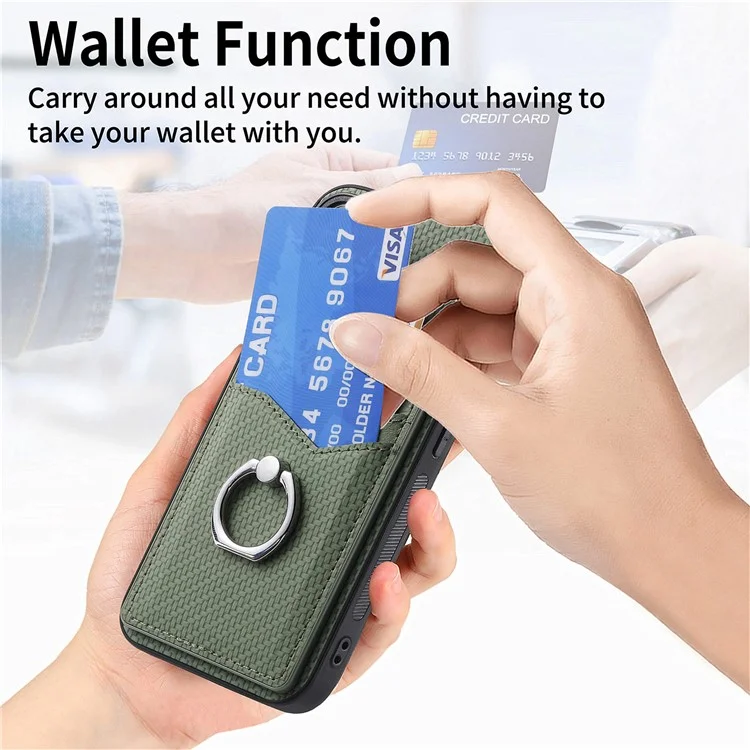 For Samsung Galaxy A34 5G Case with Card Holder Ring Kickstand PU Leather Coated PC+TPU Back Cover - Green