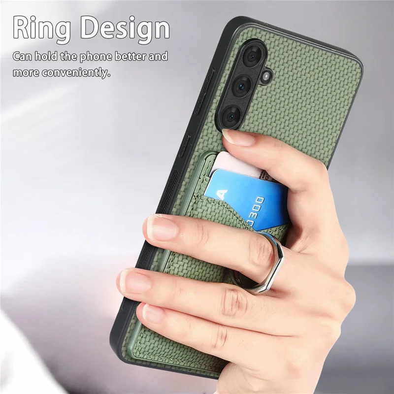 For Samsung Galaxy A34 5G Case with Card Holder Ring Kickstand PU Leather Coated PC+TPU Back Cover - Green