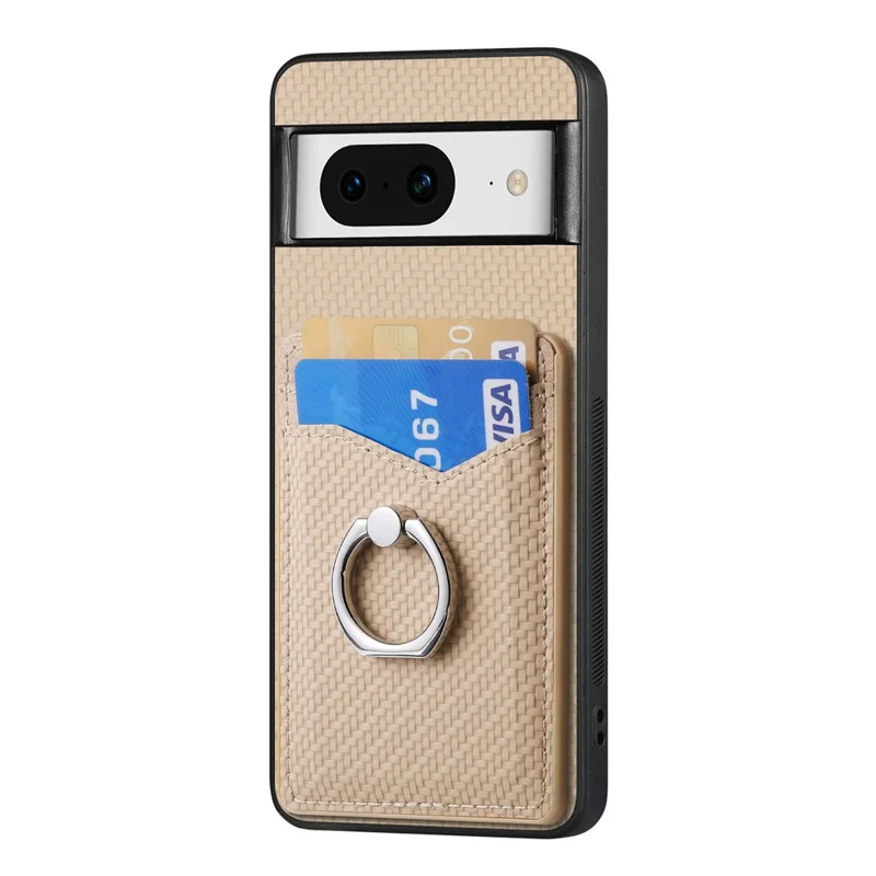 For Google Pixel 8 Case PU Leather Coated PC+TPU Phone Cover with Ring Holder Card Slots - Apricot