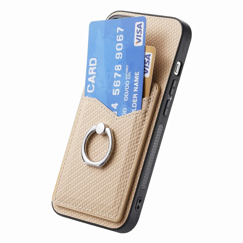 For Google Pixel 8 Case PU Leather Coated PC+TPU Phone Cover with Ring Holder Card Slots - Apricot