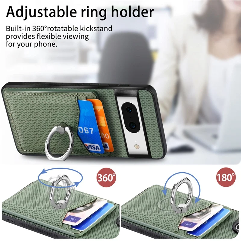 Pour étui Google Pixel 8 Étui en cuir PU avec revêtement PC+TPU avec support anneau et fentes pour cartes - Vert