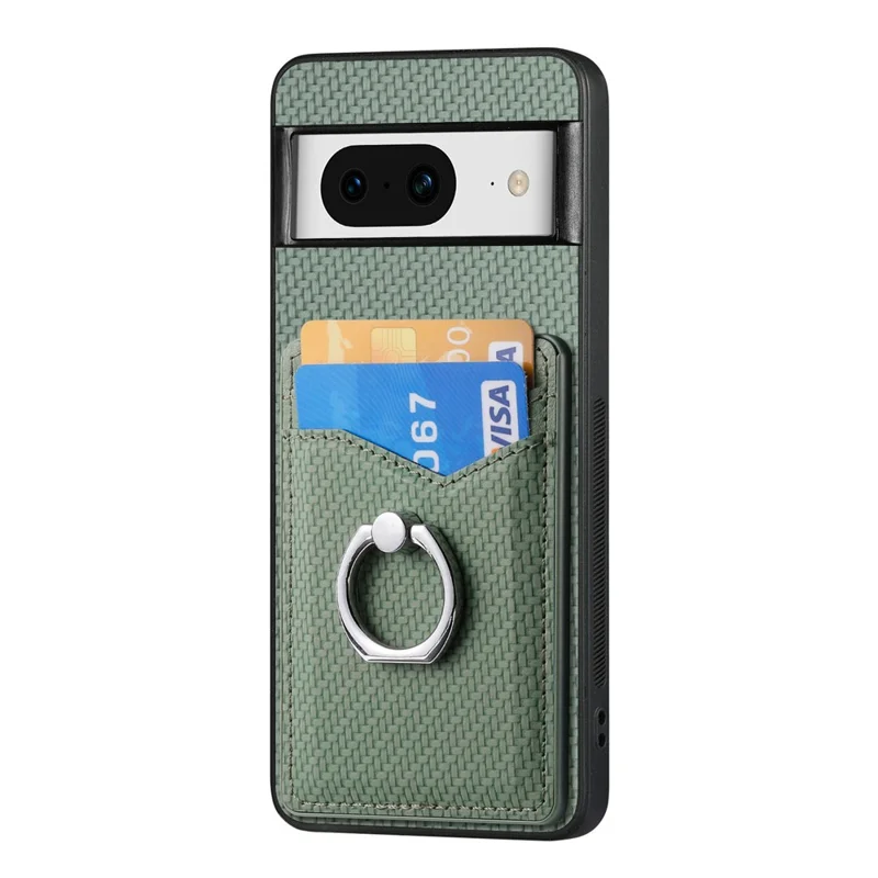 Pour étui Google Pixel 8 Étui en cuir PU avec revêtement PC+TPU avec support anneau et fentes pour cartes - Vert