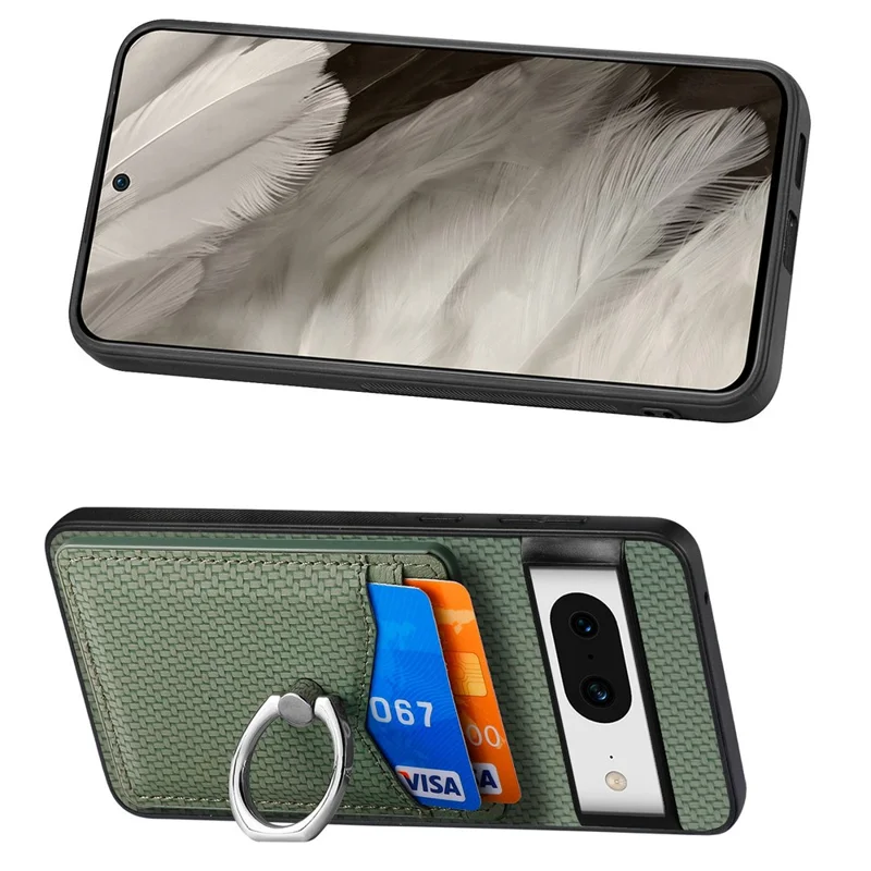 Pour étui Google Pixel 8 Étui en cuir PU avec revêtement PC+TPU avec support anneau et fentes pour cartes - Vert