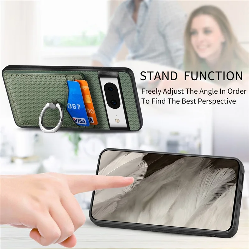 Pour étui Google Pixel 8 Étui en cuir PU avec revêtement PC+TPU avec support anneau et fentes pour cartes - Vert