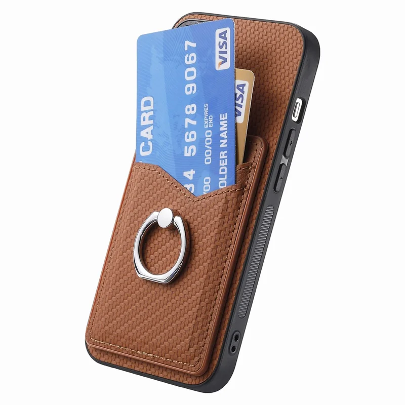 Para Google Pixel 8 Case PU Leather Coated PC+TPU Phone Cover com Suporte de Anel e Slots para Cartões - Marrom