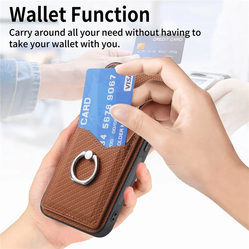 Para Google Pixel 8 Case PU Leather Coated PC+TPU Phone Cover com Suporte de Anel e Slots para Cartões - Marrom