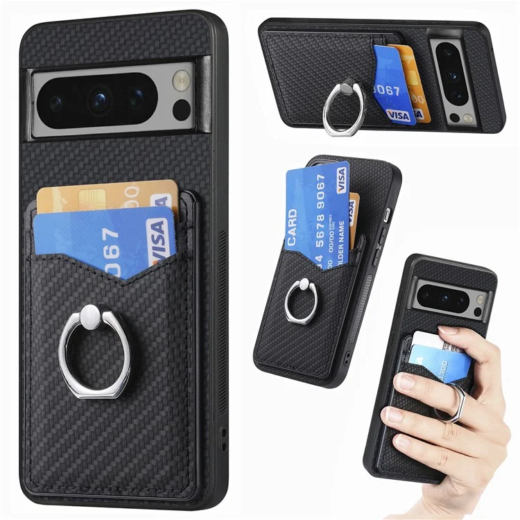 For Google Pixel 8 Pro Kickstand Case Leather Coated PC+TPU Phone Cover Wholesale - Black