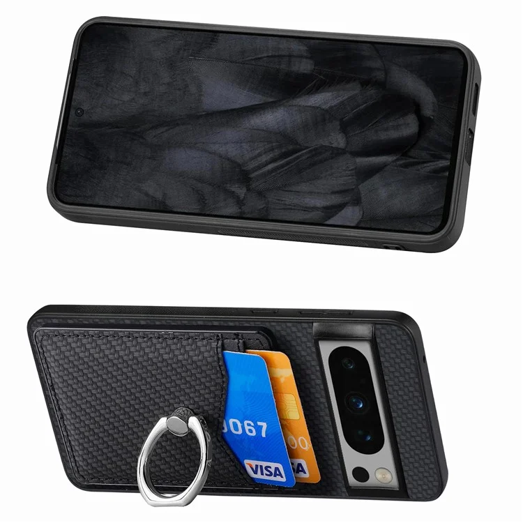 For Google Pixel 8 Pro Kickstand Case Leather Coated PC+TPU Phone Cover Wholesale - Black