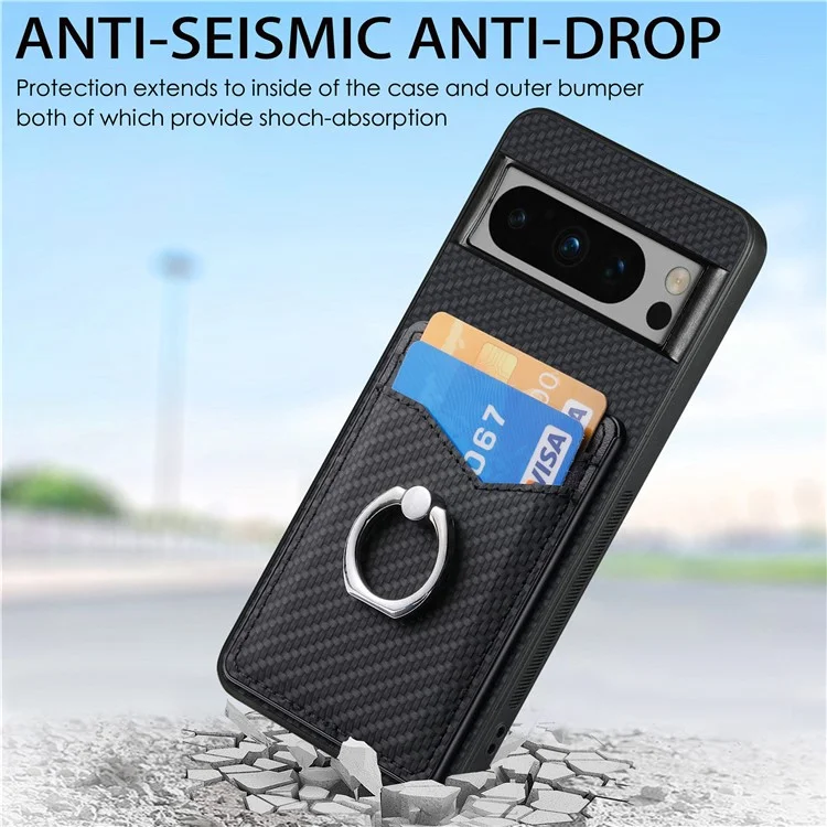 For Google Pixel 8 Pro Kickstand Case Leather Coated PC+TPU Phone Cover Wholesale - Black