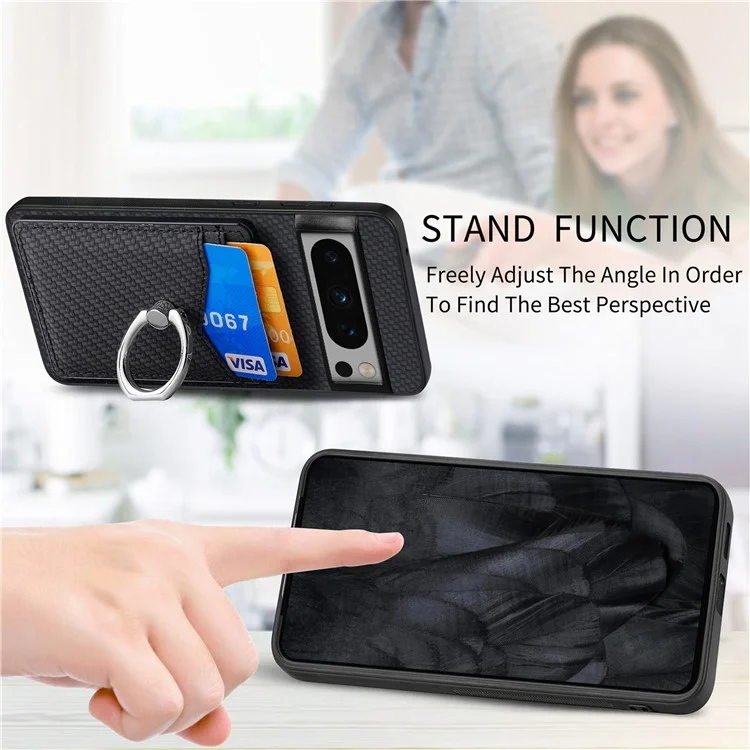 For Google Pixel 8 Pro Kickstand Case Leather Coated PC+TPU Phone Cover Wholesale - Black