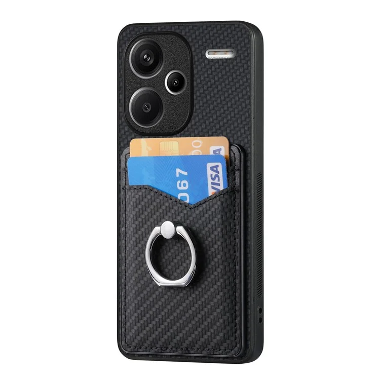 Für Xiaomi Redmi Note 13 Pro+ 5G Kickstand Case Carbon Fiber PU Card Slots Phone Cover - Schwarz