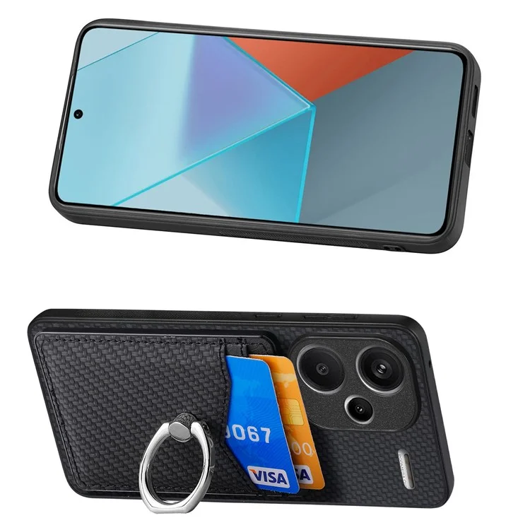 Für Xiaomi Redmi Note 13 Pro+ 5G Kickstand Case Carbon Fiber PU Card Slots Phone Cover - Schwarz
