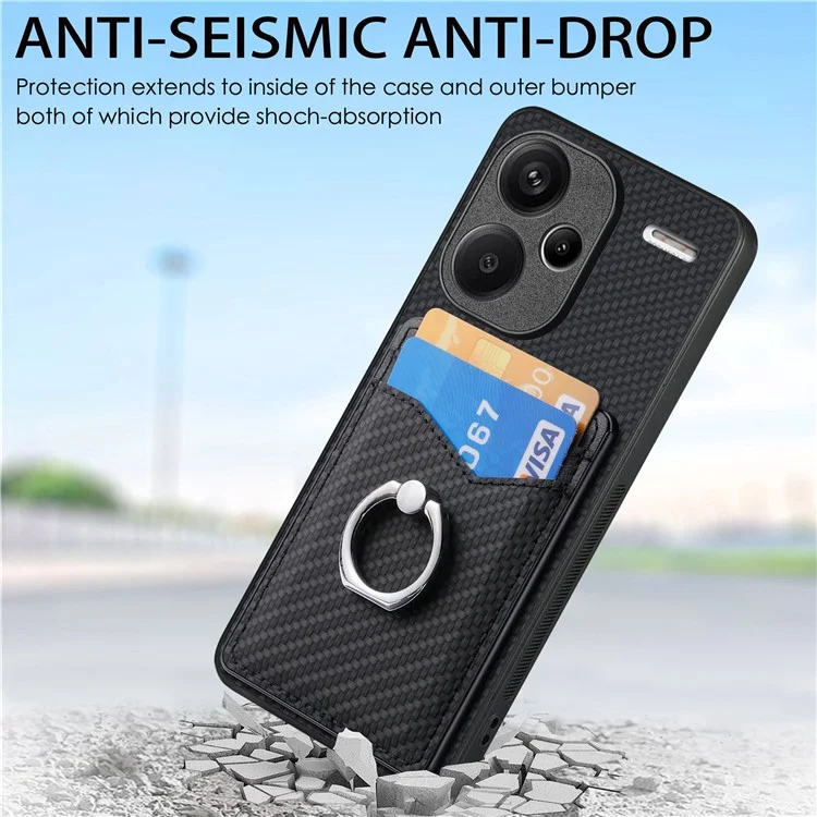 Für Xiaomi Redmi Note 13 Pro+ 5G Kickstand Case Carbon Fiber PU Card Slots Phone Cover - Schwarz