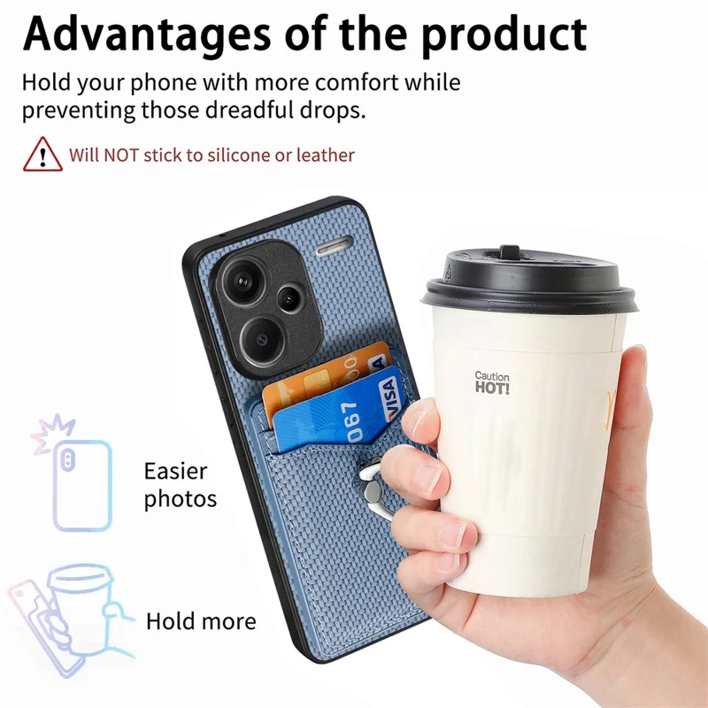 For Xiaomi Redmi Note 13 Pro+ 5G Kickstand Case Carbon Fiber PU Card Slots Phone Cover - Blue