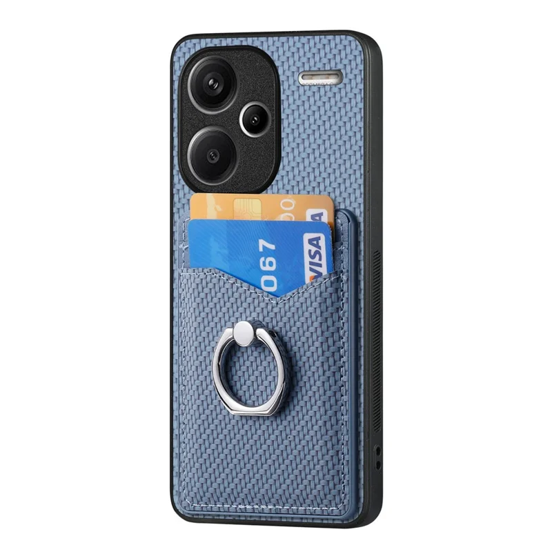 For Xiaomi Redmi Note 13 Pro+ 5G Kickstand Case Carbon Fiber PU Card Slots Phone Cover - Blue