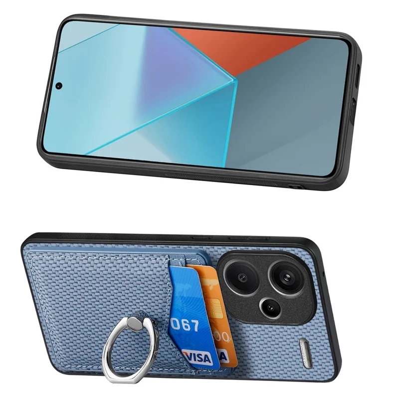 For Xiaomi Redmi Note 13 Pro+ 5G Kickstand Case Carbon Fiber PU Card Slots Phone Cover - Blue