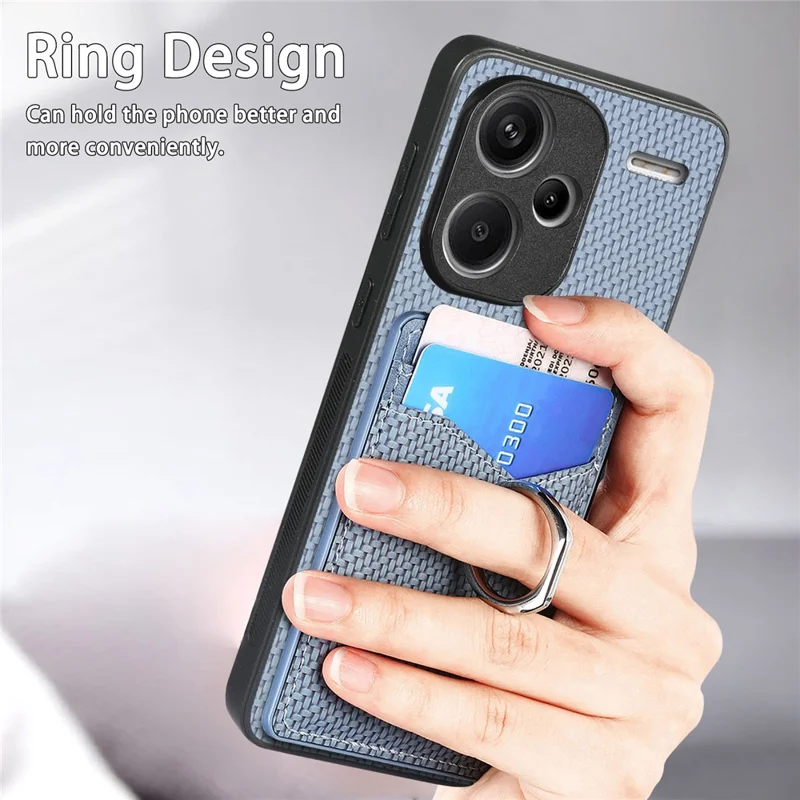For Xiaomi Redmi Note 13 Pro+ 5G Kickstand Case Carbon Fiber PU Card Slots Phone Cover - Blue