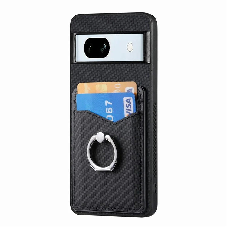 For Google Pixel 7a Case Card Holder PU Leather+PC+TPU Carbon Fiber Texture Phone Cover - Black