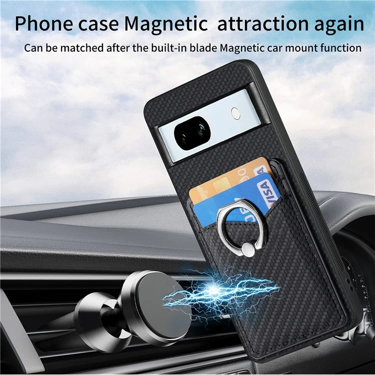 For Google Pixel 7a Case Card Holder PU Leather+PC+TPU Carbon Fiber Texture Phone Cover - Black