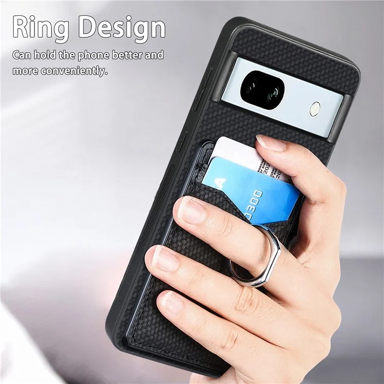 For Google Pixel 7a Case Card Holder PU Leather+PC+TPU Carbon Fiber Texture Phone Cover - Black