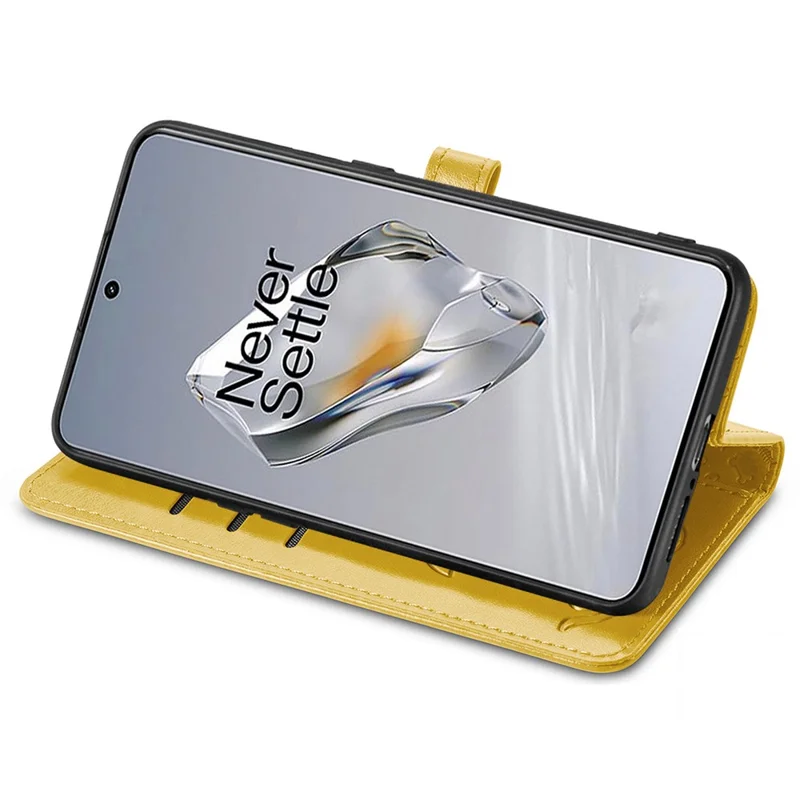 For OnePlus 12 5G Case Cute Cat Dog Imprinted PU Leather Flip Phone Cover - Yellow