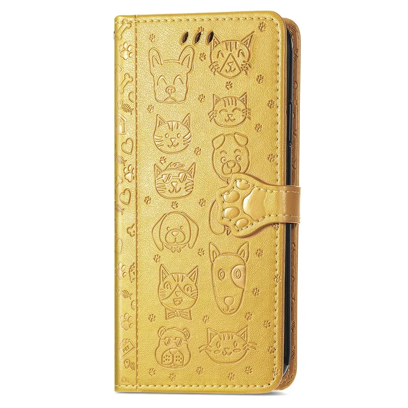 For OnePlus 12 5G Case Cute Cat Dog Imprinted PU Leather Flip Phone Cover - Yellow