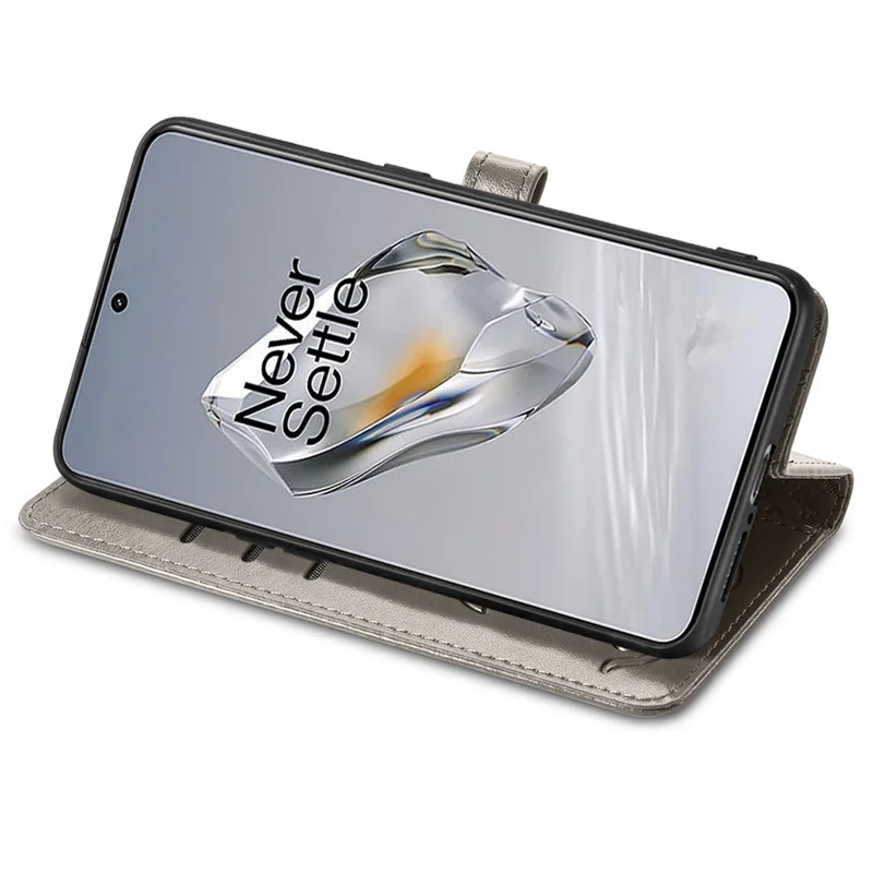 For OnePlus 12 5G Case Cute Cat Dog Imprinted PU Leather Flip Phone Cover - Grey