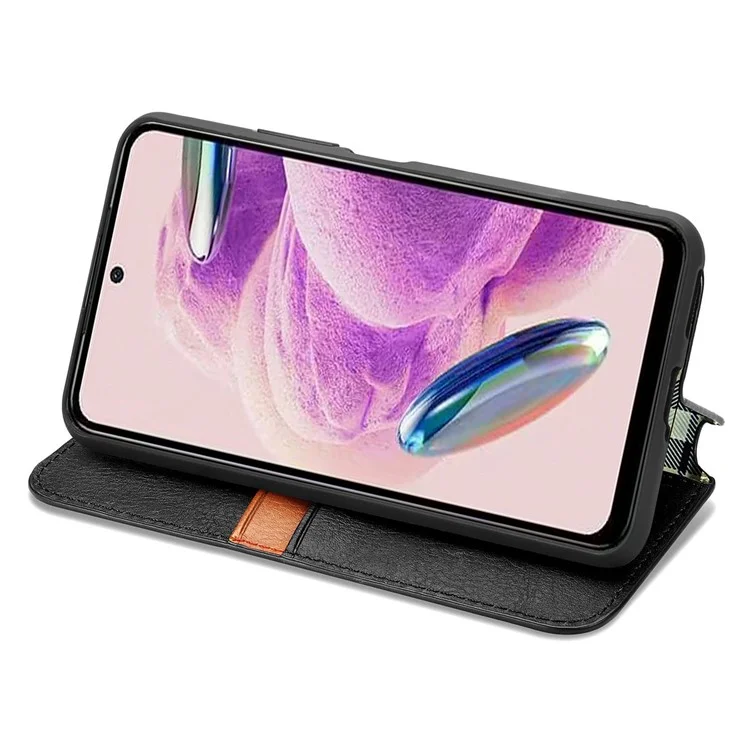For Xiaomi Redmi Note 12S 4G PU Leather Case Rhombus Imprint Wallet Stand Phone Cover - Black