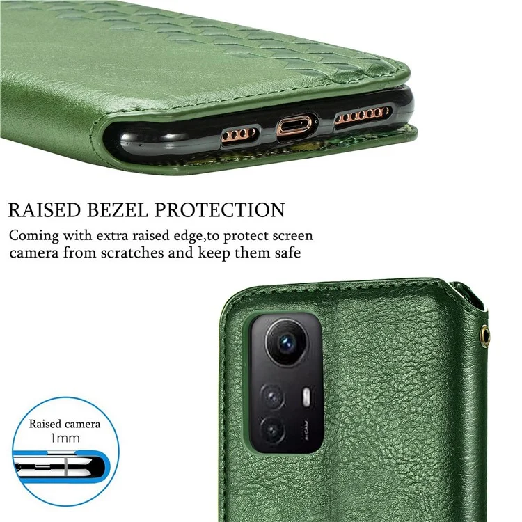 For Xiaomi Redmi Note 12S 4G PU Leather Case Rhombus Imprint Wallet Stand Phone Cover - Black